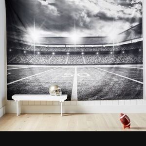 Pottery Barn Teen football tapestry mural black and white NEW 128” X 96”